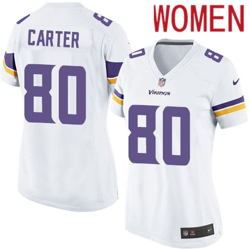 Women Minnesota Vikings #80 Cris Carter Nike White Game NFL Jersey->women nfl jersey->Women Jersey
